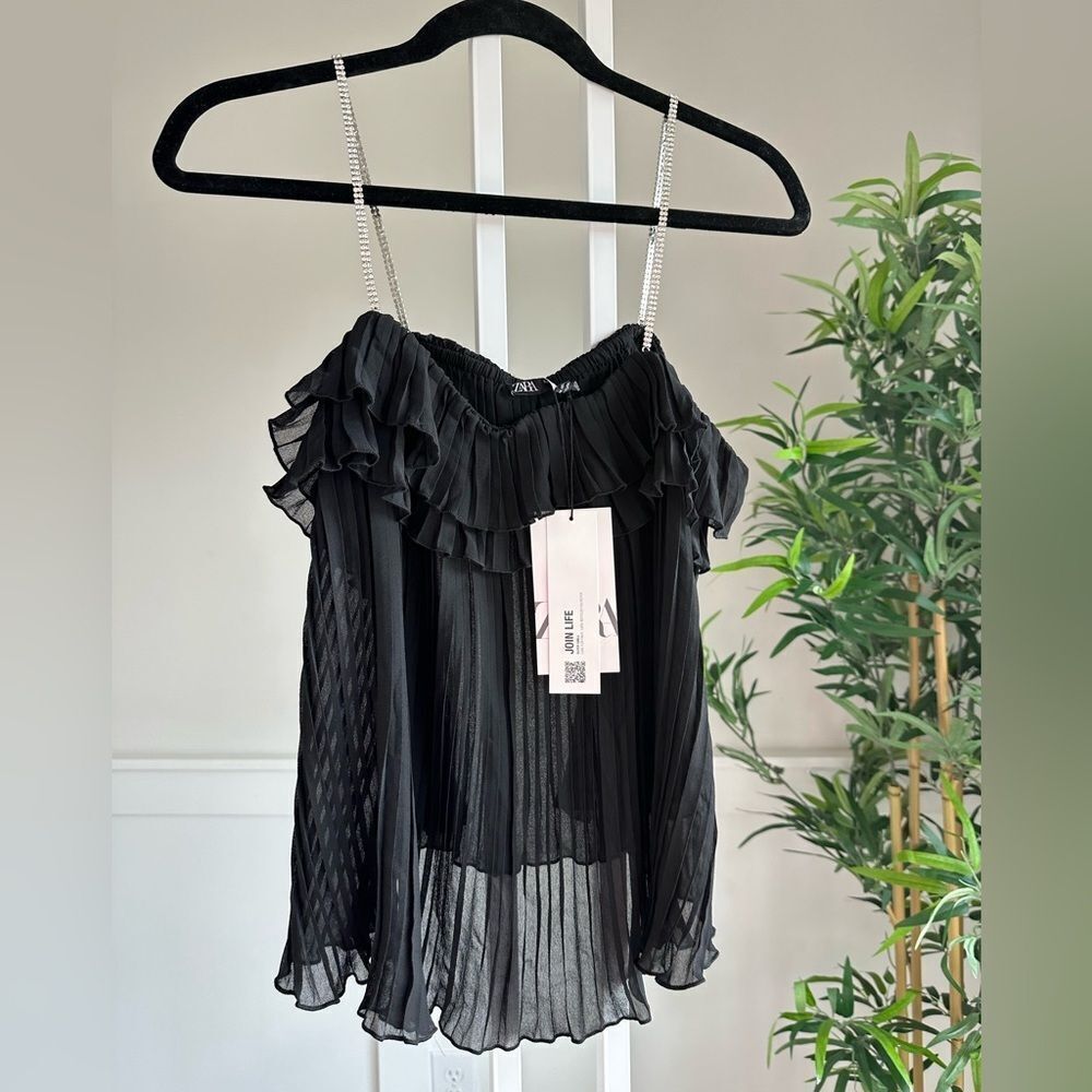 Zara pleated flowy top with rhinestone straps